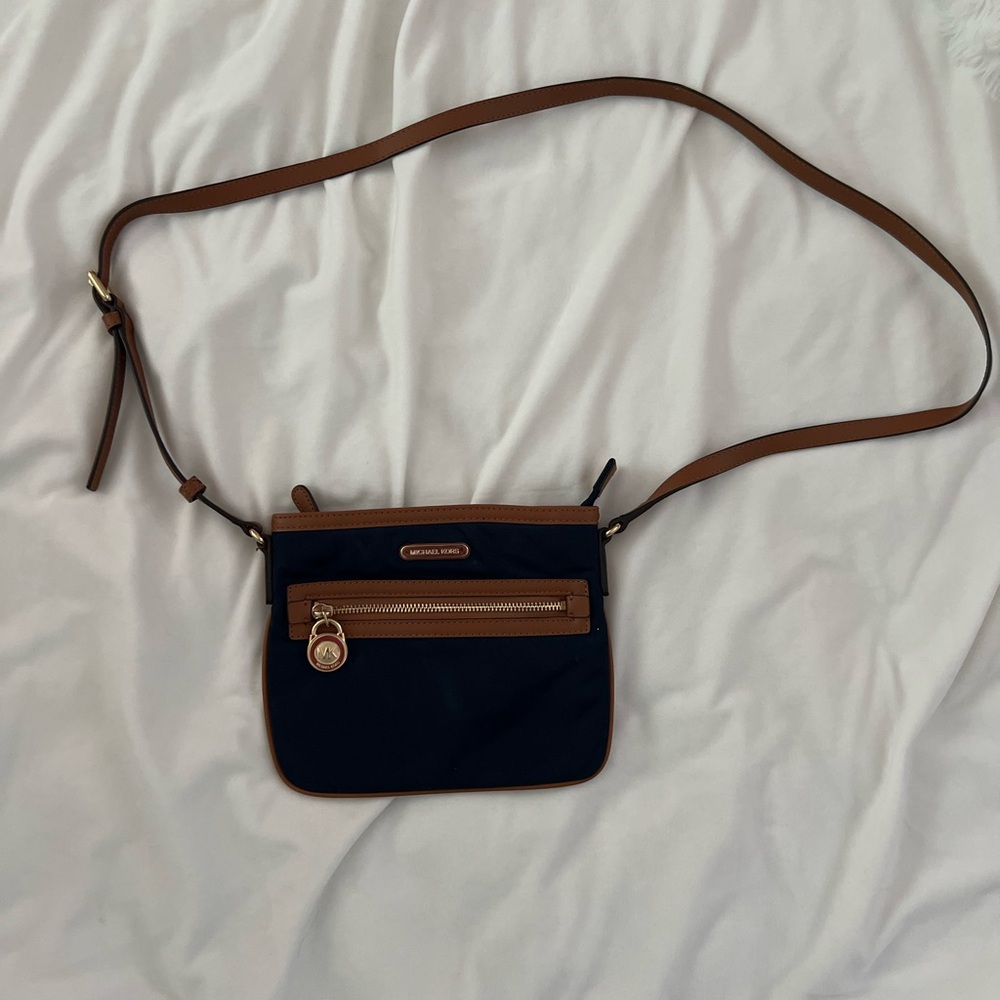 Michael Kors Blue and Tan Crossbody Bag with Classic Styling